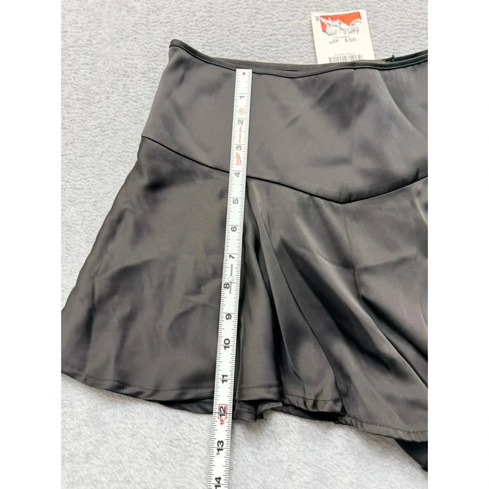 Zara Black Satin Skort Mini Skirt Shorts High Waisted Pleated Flowy NWT Small